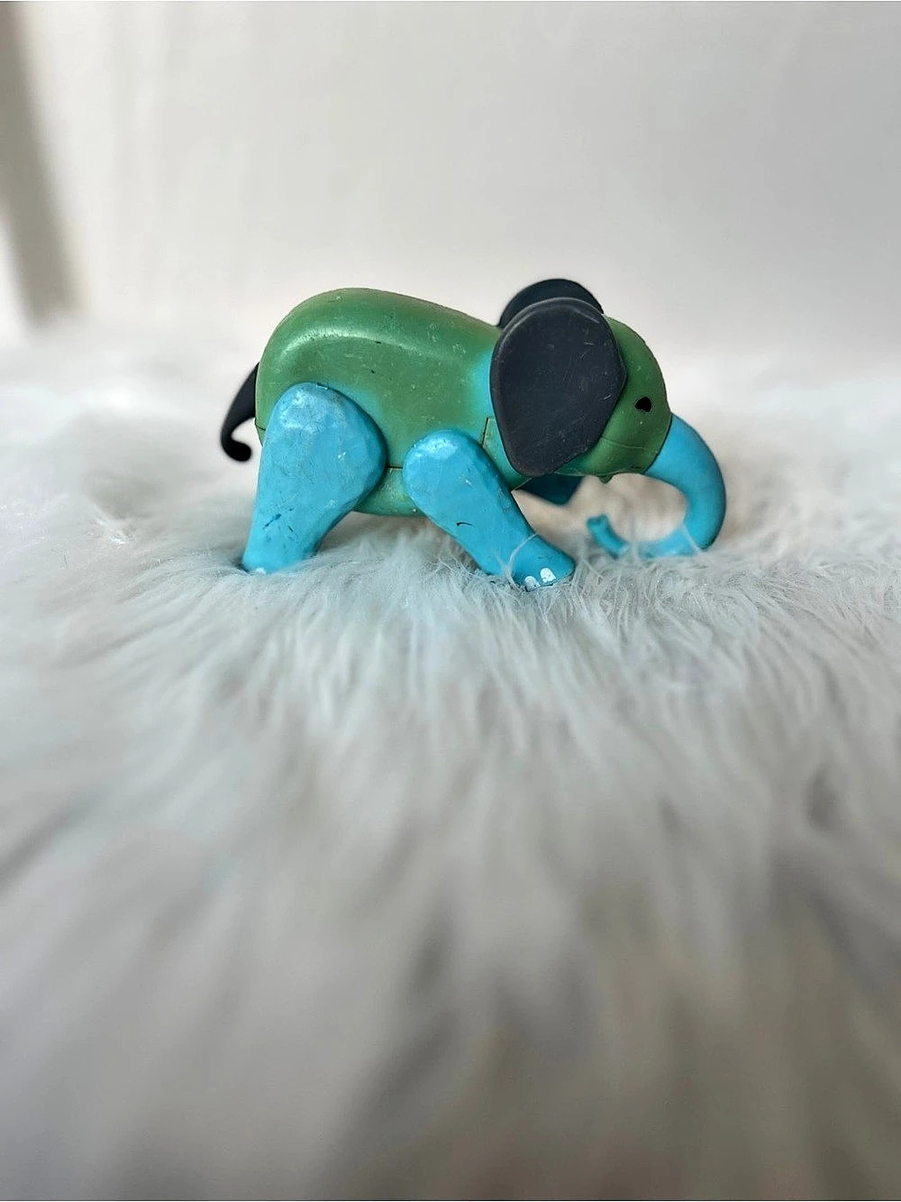 Vintage Fisher Price Green & Blue Elephant Toy